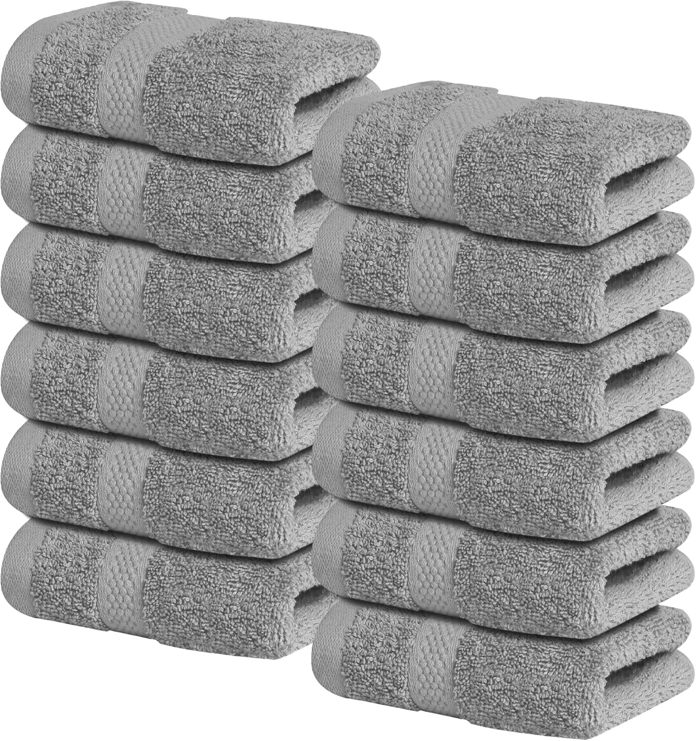 Luxury Wash Cloths for Showering [13X13] – 100% Cotton Washcloths [Pack of 12], Soft and Absorbent Face Towels for Bathroom Wash Clothes, Gym, and Spa (Brilliant White)