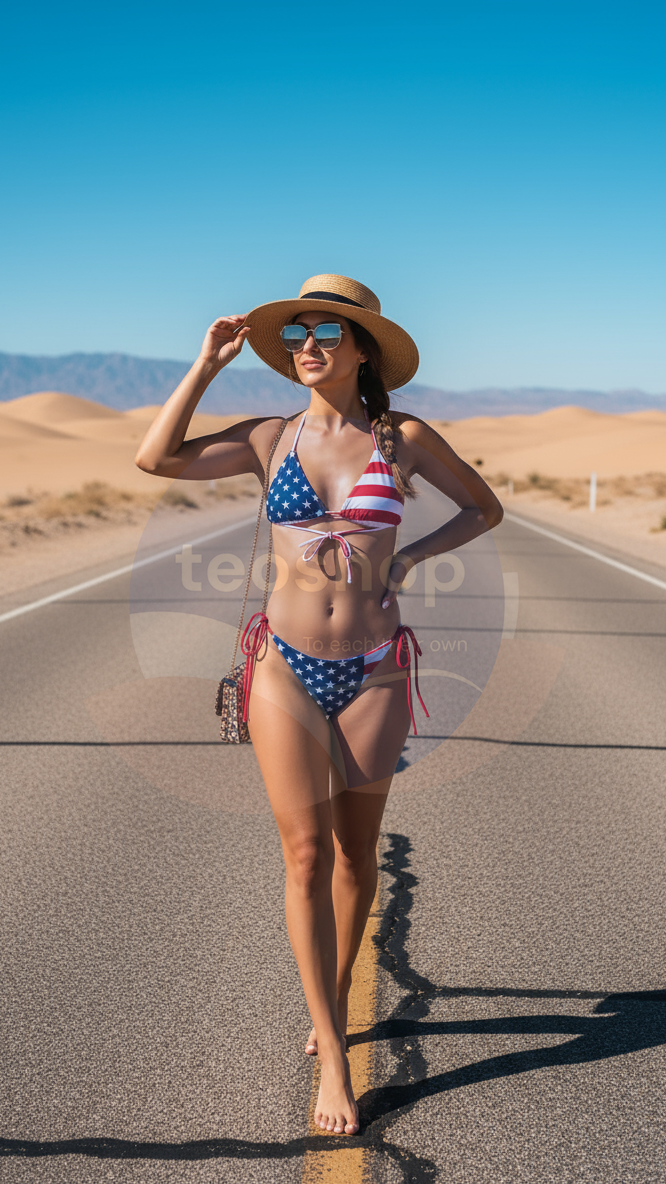 Women's Bikini - USA Flag - 2 Piece Swimsuit. Bikini Femme – Drapeau Des États-Unis – Maillot De Bain 2 Pièces