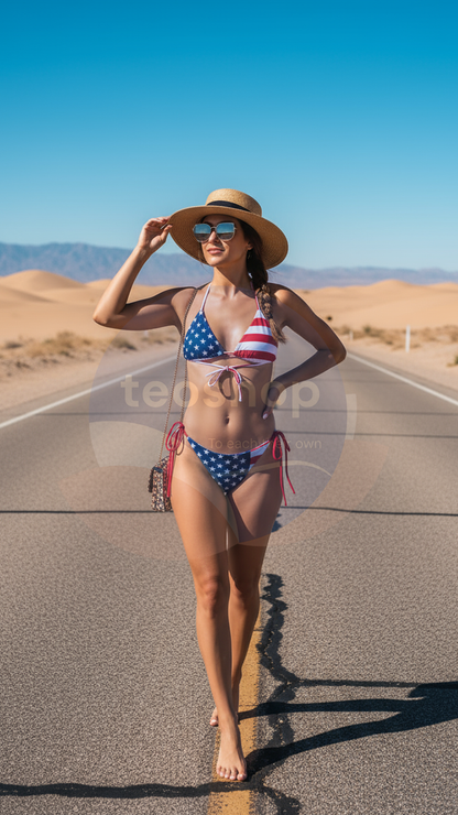 Women's Bikini - USA Flag - 2 Piece Swimsuit. Bikini Femme – Drapeau Des États-Unis – Maillot De Bain 2 Pièces