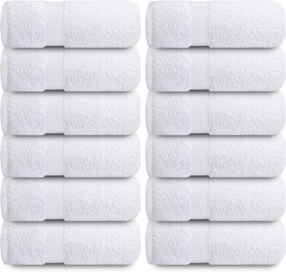 Luxury Wash Cloths for Showering [13X13] – 100% Cotton Washcloths [Pack of 12], Soft and Absorbent Face Towels for Bathroom Wash Clothes, Gym, and Spa (Brilliant White)