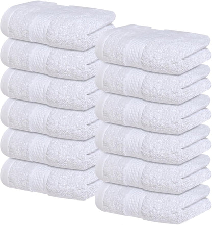 Luxury Wash Cloths for Showering [13X13] – 100% Cotton Washcloths [Pack of 12], Soft and Absorbent Face Towels for Bathroom Wash Clothes, Gym, and Spa (Brilliant White)